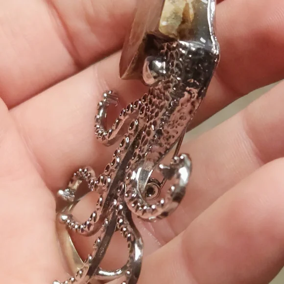Ammonite Fossil Shell Octopus Brooch | Nautical Statement Pin | Ocean Gothic Jew - Picture 9 of 9